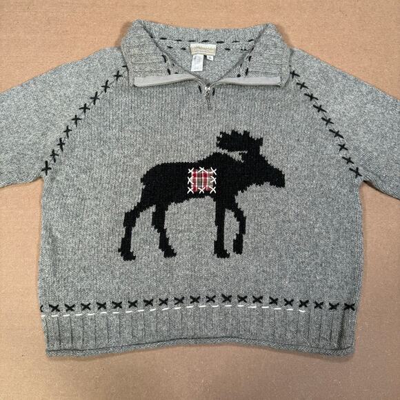 Vintage Grey Moose Half Zip Knit Sweater Winter Outdoor Fits Lrg Coldwater Creek - Picture 2 of 8